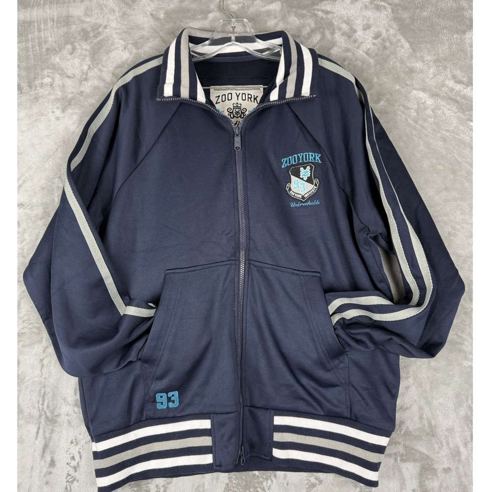 Y2K Zoo York Men's Navy Track Jacket Zip Up Athletic Varsity Style Size L